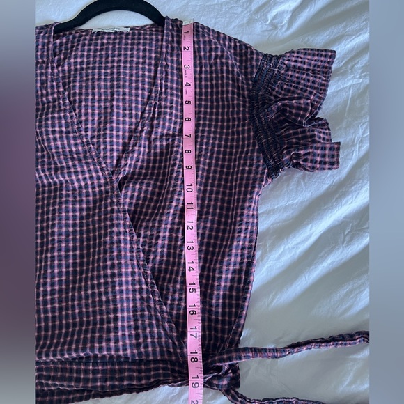 MADEWELL Flutter Sleeve Side Tie Plaid Wrap Summer Top Size Small - Picture 10 of 11